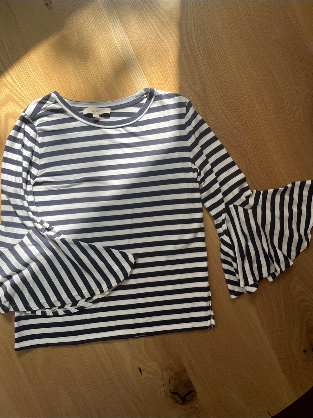 LOFT Navy & White Striped Long-Sleeve Bell-Sleeve Tee